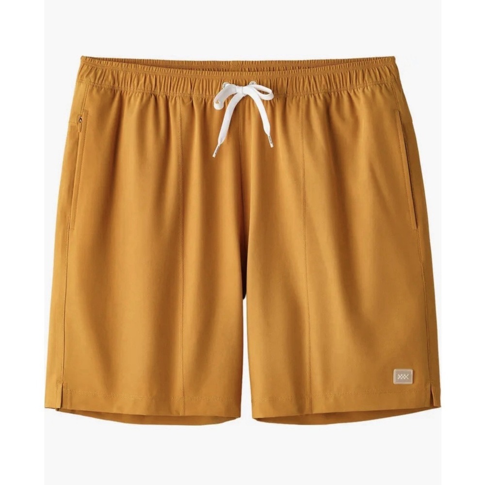 RHONE R&R Swim Trunks 7.5" Mesh‎ Lined Stretch Shorts Men sz.S Harvest Brown NWT